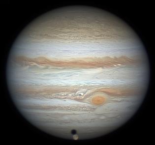 Jupiter with its moon Ganymede in transit, imaged by Michael Wong in November 2023 (Image: Michael Wong/ALPO-Japan)