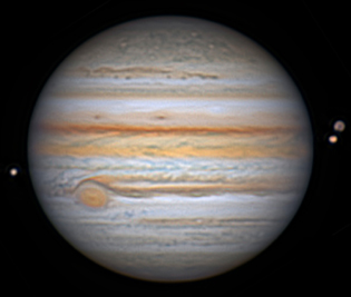 Jupiter and three of its moons imaged by Christofer Mauricio B�ez Jimenez in August 2021 (Image: Christofer Mauricio B�ez Jimenez/ALPO-Japan)